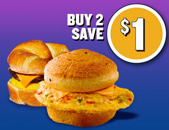 Jalapeño Frittata, Ham & Veggie Croissant and Sausage, Egg & Cheese Croissant. Buy 2, save $1.