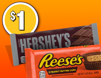 $1 HERSHEY’S Milk Chocolate Bar and REESE’S Peanut Butter Cups