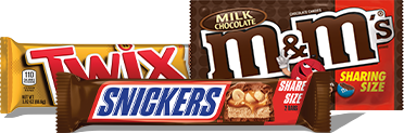 Twix, Snickers and M & M's Chocolate Bars