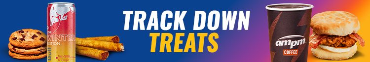 TRACK YOUR TREATS - three cookies, a Red Bull can, three taquitos, an ampm coffee, and a breakfast biscuit