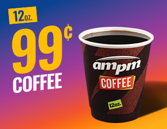 A 12-ounce cup of ampm coffee.