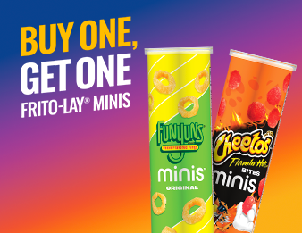 A tube of Funyuns Frito-Lay Minis and Cheetos Flamin’ Hot Frito-Lay Minis.