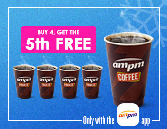 Buy 4 coffees, get the 5th coffee free. Only with the AMPM app.
