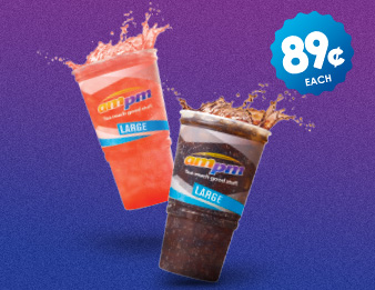 Two large fountain drinks—89 cents each.