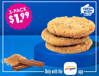 Get 3 Snickerdoodle Cookies for one dollar and ninety nine cents.