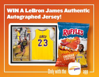 Ruffles and Doritos chips. Buy two for four dollars for a chance to win a Lebron James authentic autographed jersey.