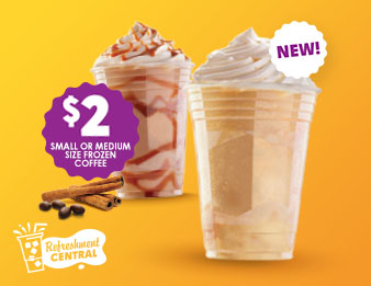 Image of two Frostiato drinks in coffee and Horchata flavors. They're new, and you can get a small- or medium-size frozen coffee for $2.