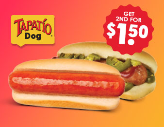 Image of two Tapatío Dogs - one plain, one spicy. $1.50 each