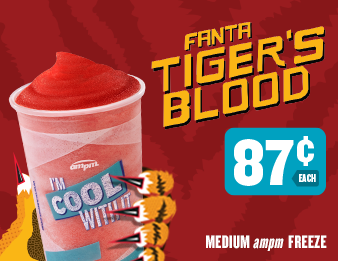 AMPM medium-size new Fanta Tiger's Blood Freeze for 87 cents.