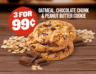 Three Times Sweeter, Image of three delicious cookies. Three for ninety nine cents.