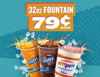 A Flavor for Every Thirst, Image of three thirty-two-ounce fountain drinks. Available for seventy-nine cents each.
