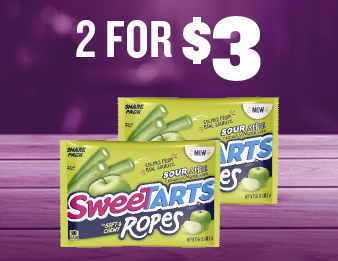 Don't Skip This Rope, Image of two Sour Green Apple SweeTart Ropes. Get two for three dollars.